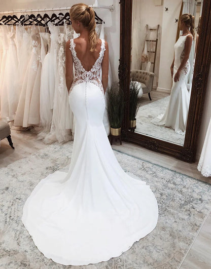Mermaid Boho Wedding Dress with Lace