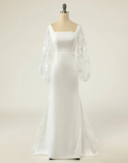 Mermaid Square Neck Long Sleeves Wedding Dress