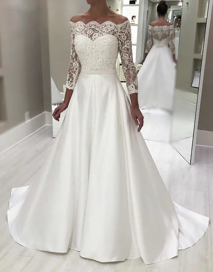 A Line Off the Shoulder White Bridal Dress