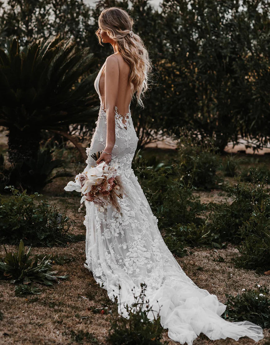3D Flowers Mermaid Wedding Dresses