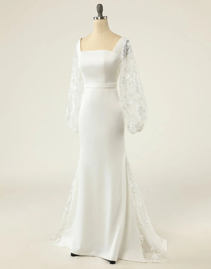 Mermaid Square Neck Long Sleeves Wedding Dress