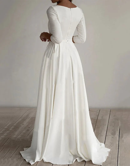 A Line 3/4 Sleeves White Long Bridal Dress