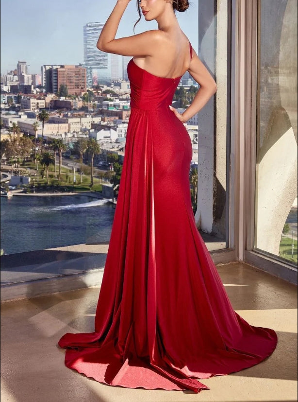 Wedding Guest Dress Wedding Guest Dress Satin Corset Bodice Spaghetti Strap Tiered Skirt Lace up Back Front Leg Slit Black Formal Dress Evening Dress