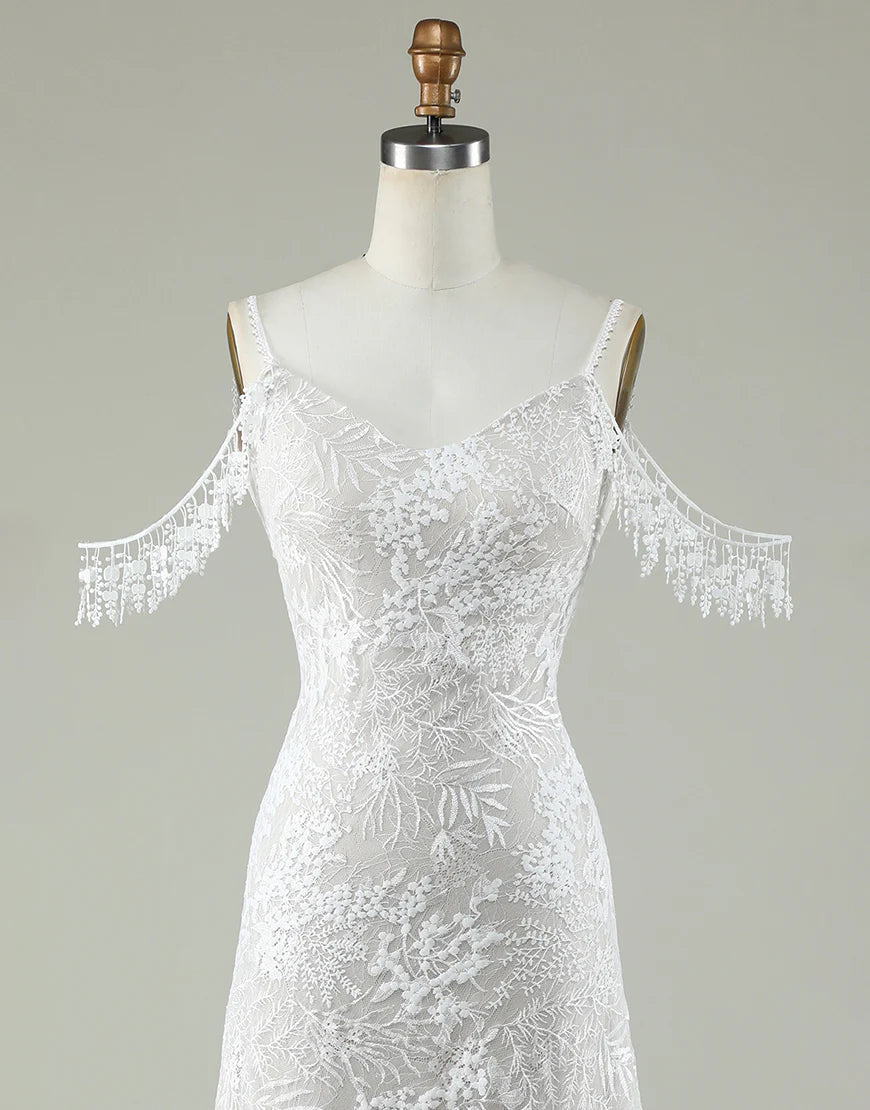 Cold Shoulder Backless Wedding Dress