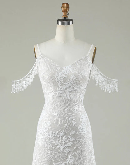 Cold Shoulder Backless Wedding Dress