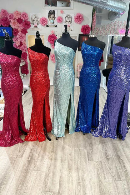 One-Shoulder Ruched Long Prom Dress