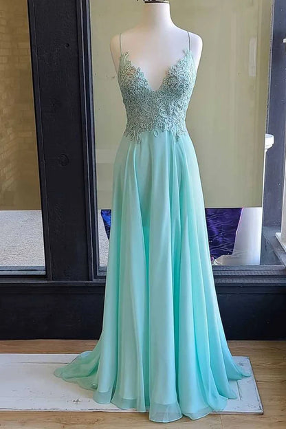 A-line Appliques Chiffon Long Prom Dress
