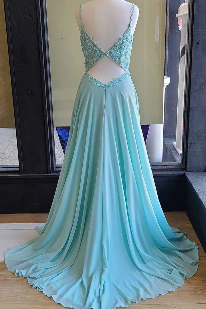 A-line Appliques Chiffon Long Prom Dress