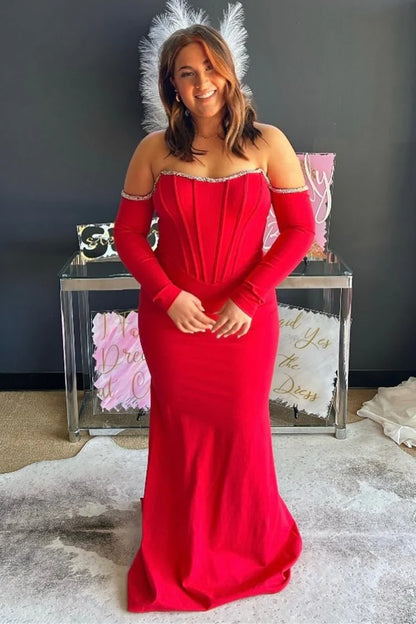 Off-the-Shoulder Long Sleeve Mermaid Formal Dress