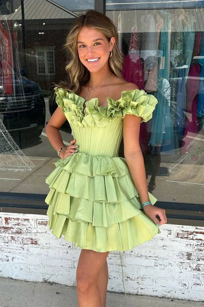 Off the Shoulder Ruffle A-Line Homecoming Dress