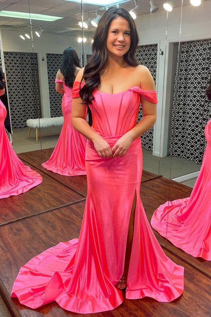 Off-the-Shoulder Pleated Mermaid Long Formal Dress