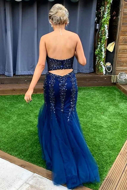 Beaded Strapless Cutout Mermaid Long Formal Dress