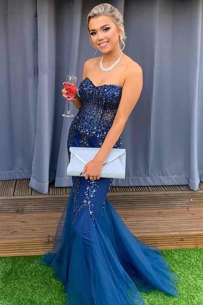 Beaded Strapless Cutout Mermaid Long Formal Dress