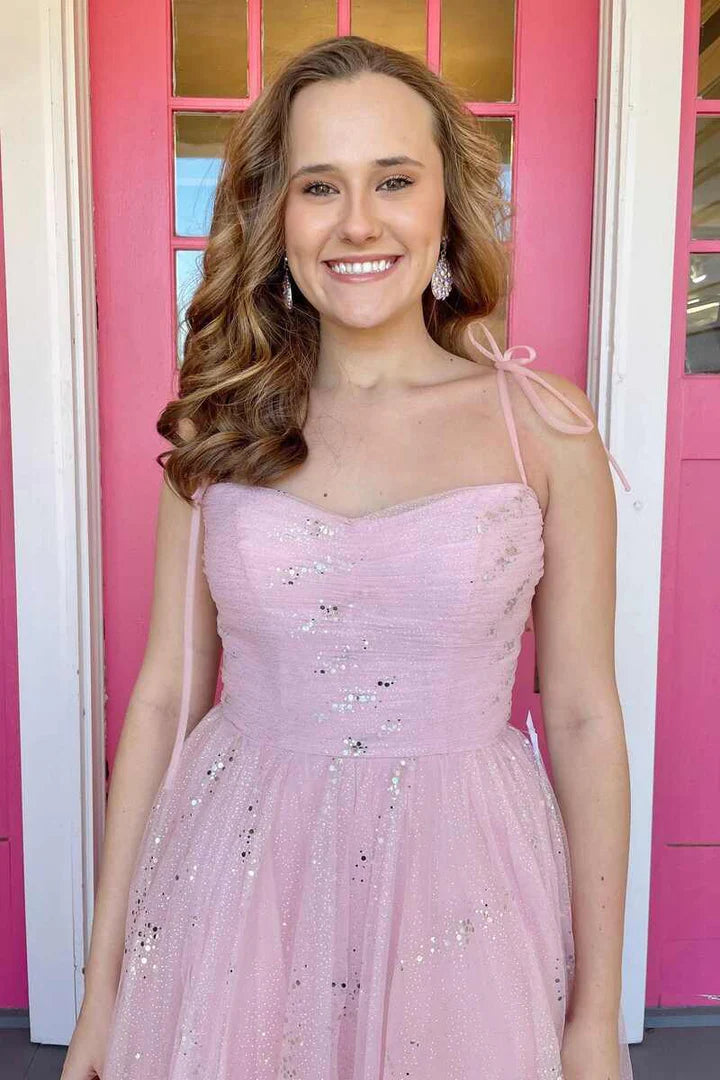 Sparkle  Tying Straps A-line Prom Dress