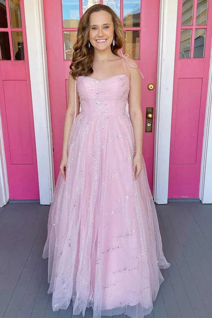Sparkle  Tying Straps A-line Prom Dress