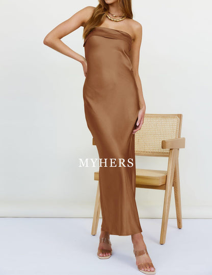 Formal Wear Dresses Prom Dress High Quality Strapless Satin Bodycon Backless Maxi Dress Charming Wedding Guest Dresses
