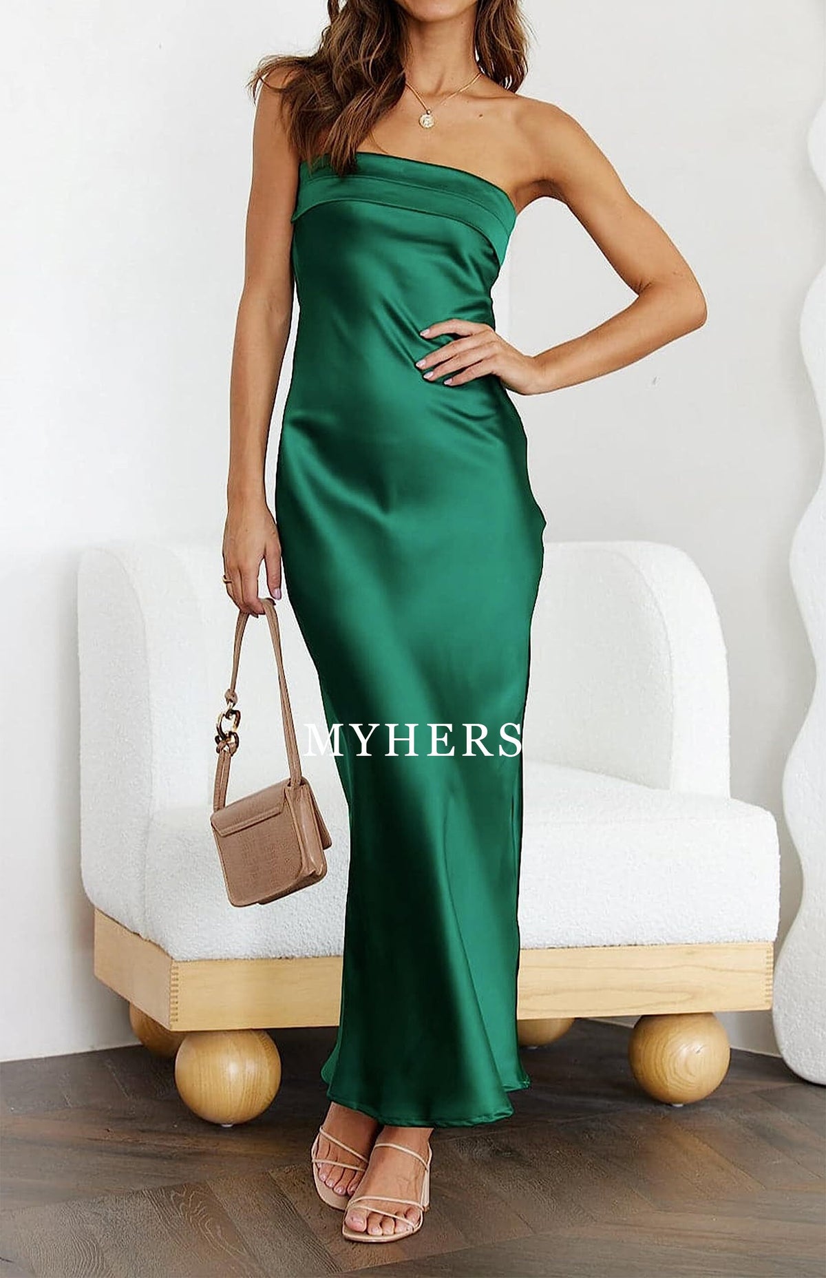 Formal Wear Dresses Prom Dress High Quality Strapless Satin Bodycon Backless Maxi Dress Charming Wedding Guest Dresses