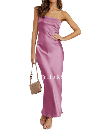 Formal Wear Dresses Prom Dress High Quality Strapless Satin Bodycon Backless Maxi Dress Charming Wedding Guest Dresses