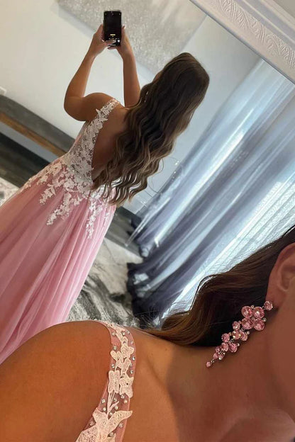Lace Embroidered Backless A-Line Prom Dress