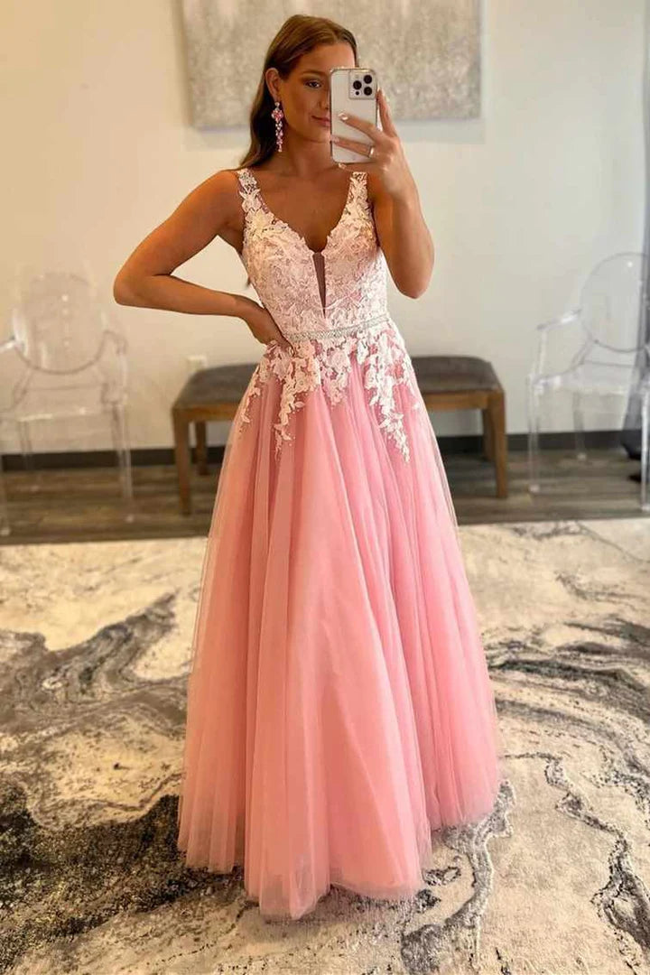 Lace Embroidered Backless A-Line Prom Dress