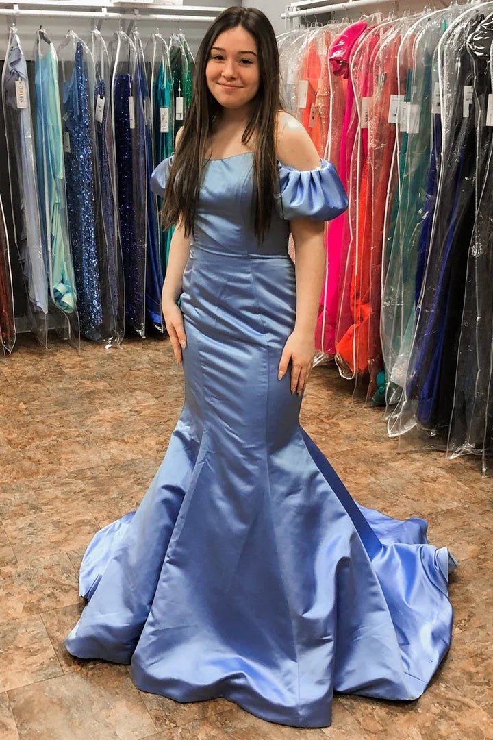 Elegant Off-the-Shoulder Puff Sleeve Trumpet Long Prom Dress