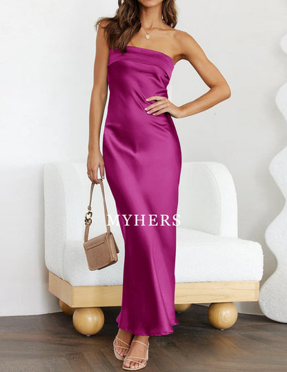 Formal Wear Dresses Prom Dress High Quality Strapless Satin Bodycon Backless Maxi Dress Charming Wedding Guest Dresses