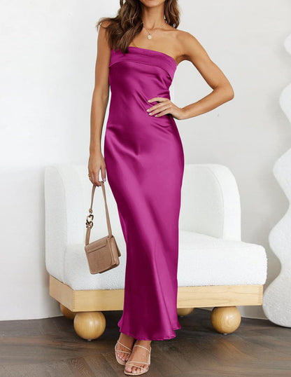 Formal Wear Dresses Prom Dress High Quality Strapless Satin Bodycon Backless Maxi Dress Charming Wedding Guest Dresses