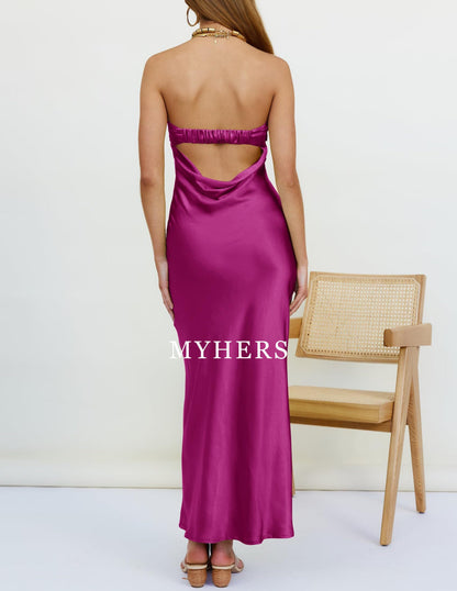 Formal Wear Dresses Prom Dress High Quality Strapless Satin Bodycon Backless Maxi Dress Charming Wedding Guest Dresses