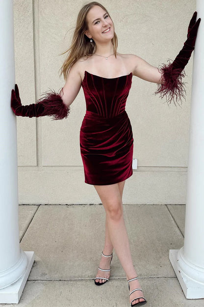 Velvet Strapless Bodycon Short Homecoming Dress