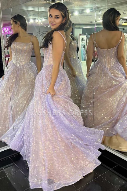 My Hers Prom Dress A-Line Spaghetti Strap Sequins Youthful High Quality Ladies Formal Dress