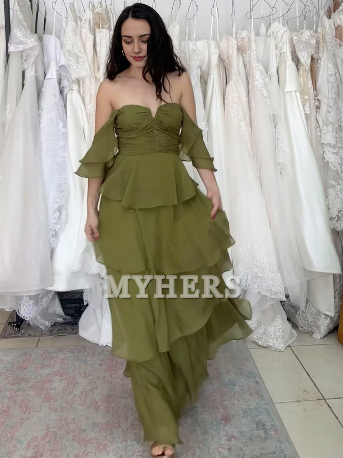 Elegant Chiffon layering Backless Off The Shoulder Long Bridesmaid Dresses Wedding Guests Dresses