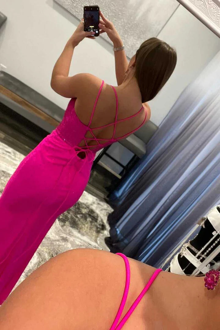 Lace –Up Back Mermaid Long Prom Dress with Slit