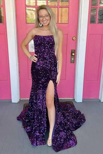 Sequin Strapless Mermaid Long Prom Dress