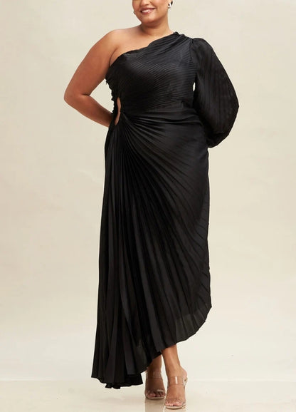 Wedding Guest Dress Single Shoulder Side Ruching Asymmetrical High-Low Hem plus size Black Formal Dress Evening Dress