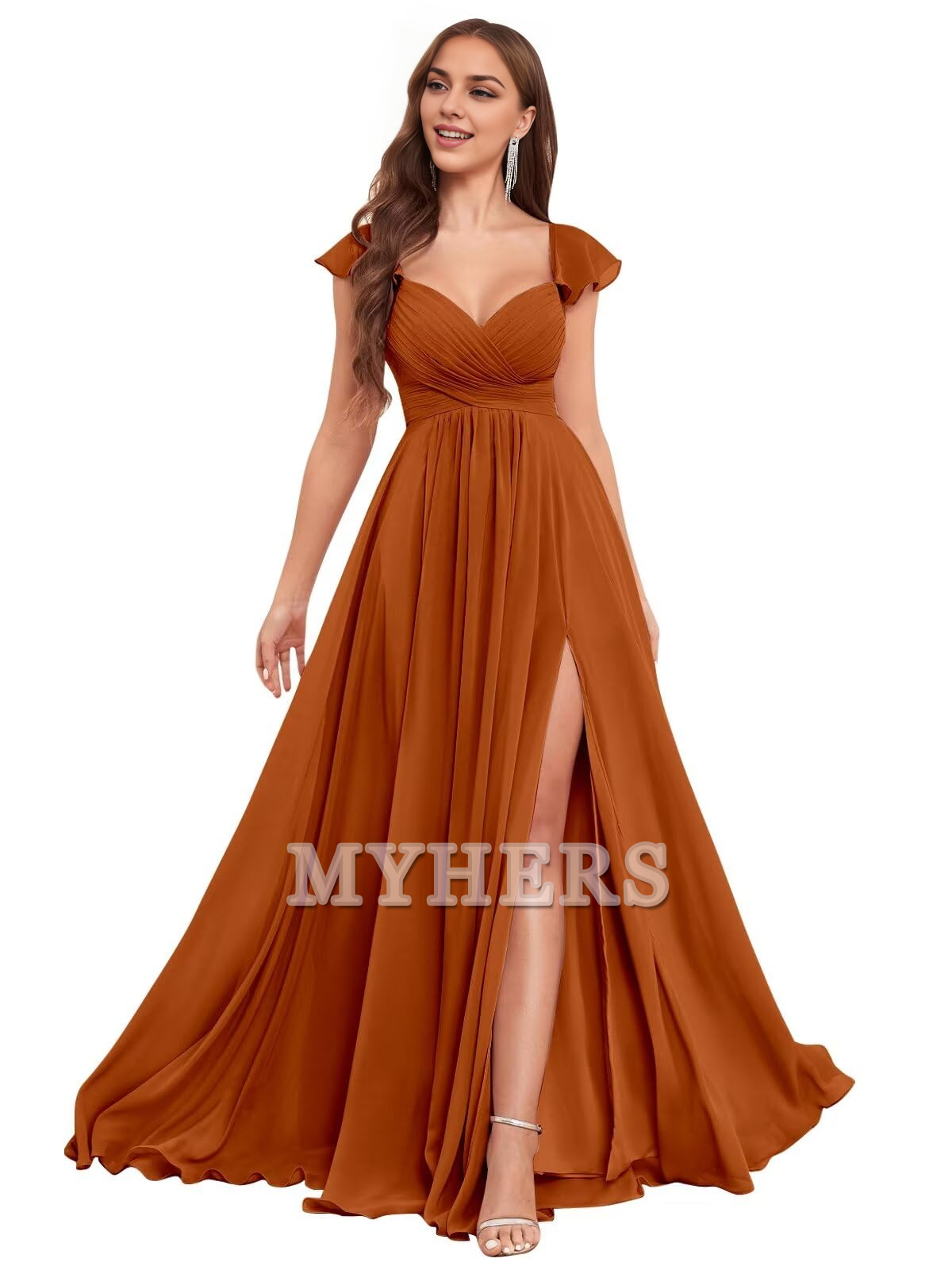 Elegant Ruffle Chiffon Side Fork Pleated Backless Charming Bridesmaid Dresses Wedding Guests Dresses