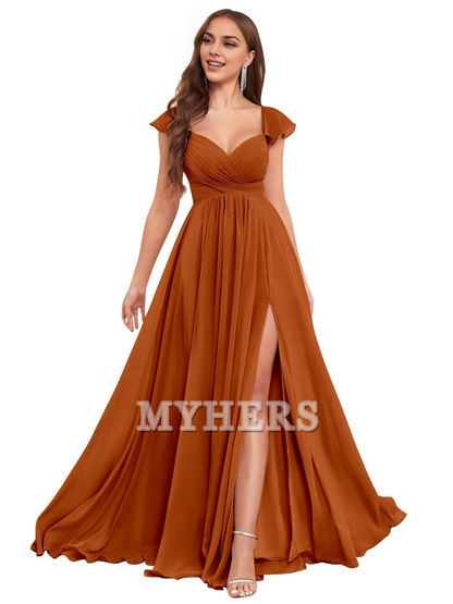 Elegant Ruffle Chiffon Side Fork Pleated Backless Charming Bridesmaid Dresses Wedding Guests Dresses