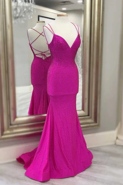 Elegant  Beaded Mermaid Long Prom Dress