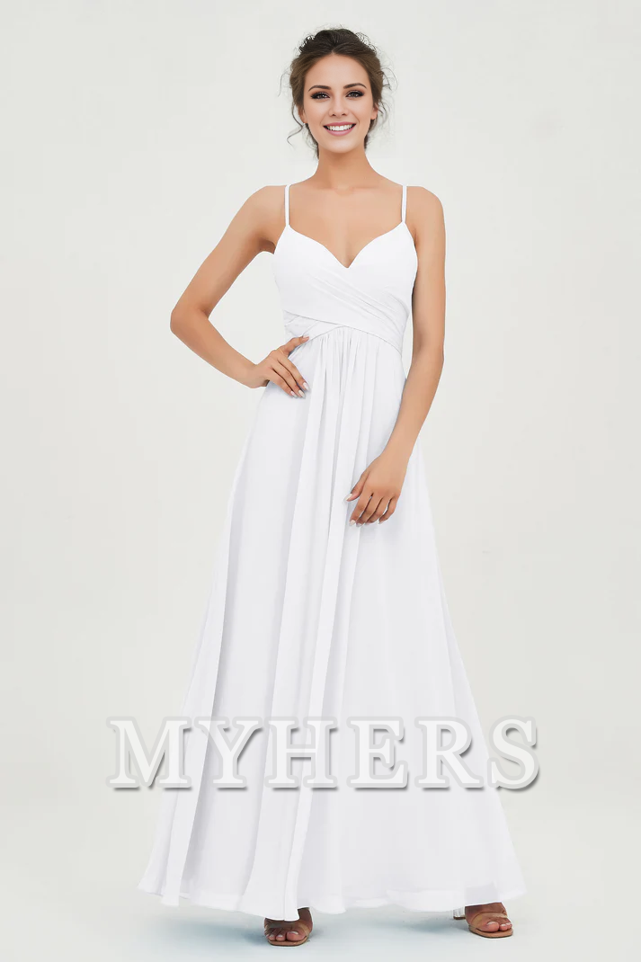 MY HERS Chiffon A-Line Spaghetti Strap Sweetheart Pleated Crossed Straps Floor-Length Elegant Simple Dresse Bridesmaid Dresses Wedding Guests Dresses
