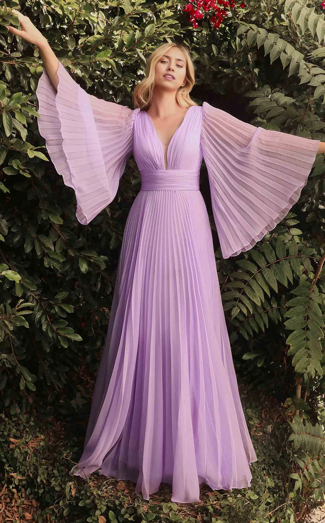 Wedding Guest Formal  Dresses Unique Mother of the Bride Dress Long sleeves Wrinkle Deep V Neck Dresses