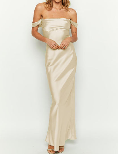 Elegant Off The Shoulder Ruched Backless Maxi Dress Strapless Tube Sleeveless Fitted Bridesmaid Dresses Wedding Guests Dresses