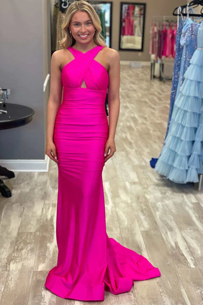 Cross-Front Mermaid Long Formal Dress