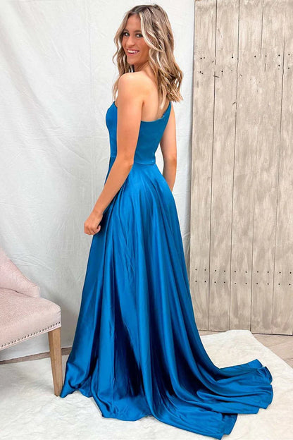 One-Shoulder Wrap A-Line Prom Dress