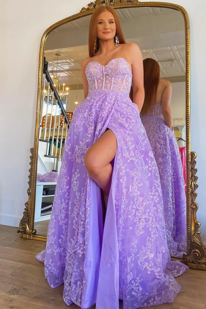 Sparkle Princess  Bustier Puff Sleeve Lace Long Prom Gown