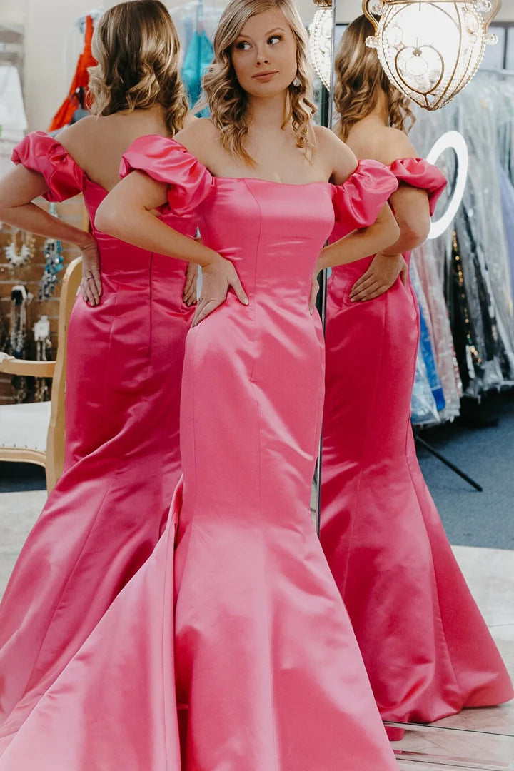 Elegant Off-the-Shoulder Puff Sleeve Trumpet Long Prom Dress