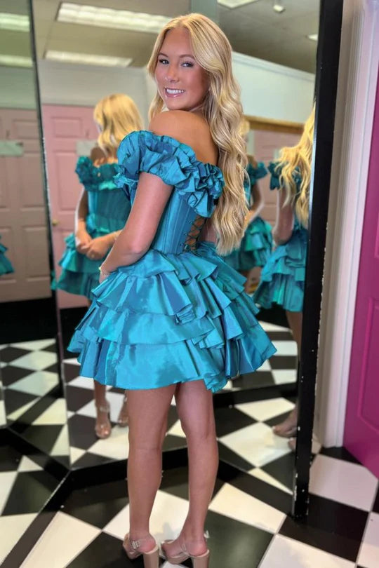 Off the Shoulder Ruffle A-Line Homecoming Dress