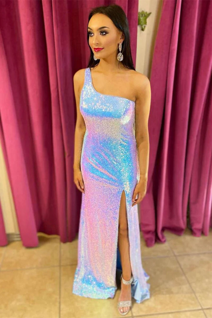 Sequin One-Shoulder Backless Long Formal Dress