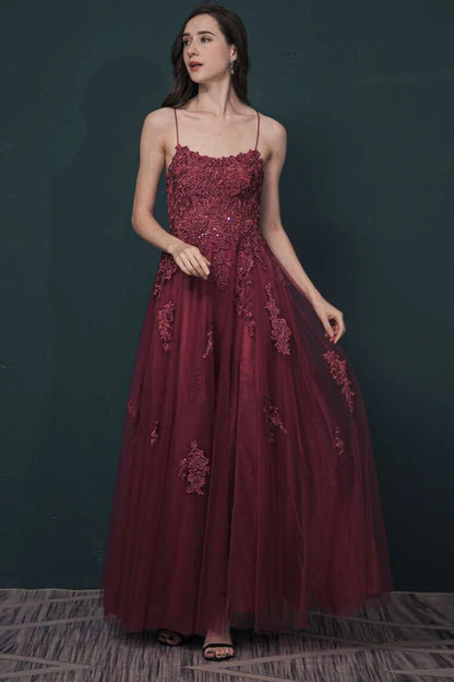 Tulle Apliques Lace-Up Prom Dress
