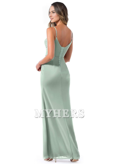 Pleated A Line Spaghetti Strap Chiffon Side Fork Long Bridesmaid Dresses Wedding Guests Dresses