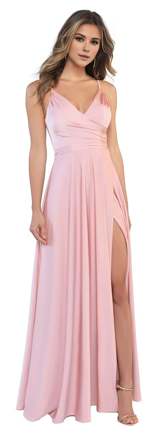 Elegant V Neck Spaghetti Straps Charming Magnetic Side Fork Long Bridesmaid Dresses Wedding Guests Dresses