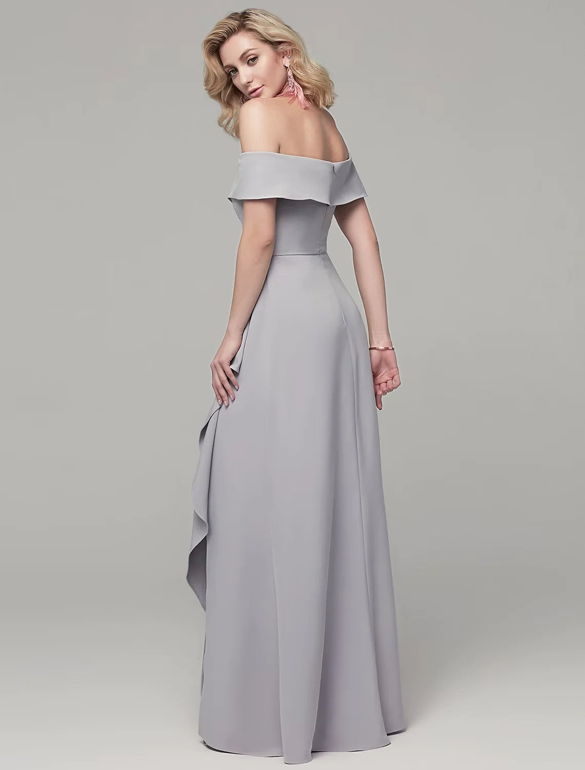 Sheath / Column Special Occasion Dresses Elegant & Luxurious Dress Wedding Guest Floor Length Short Sleeve Off Shoulder Spandex with Rhinestone Split Front